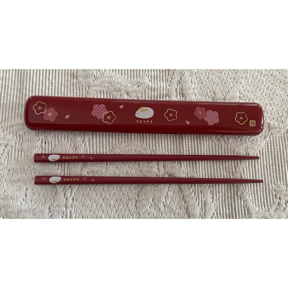 Japanese Rabbit Blossoms Chopstick with Case Red 216-1 Girl